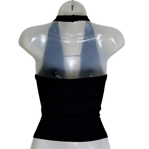 New Small Black Halter Cutout Top Strappy Front Open Sexy Sleeveless Tank Y2k - Picture 4 of 4